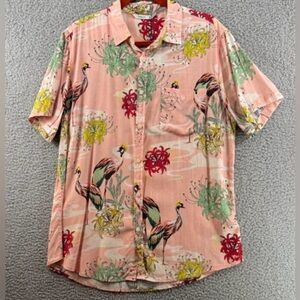 Tarnish Tropical Bird Print Men's Button Shirt Size L